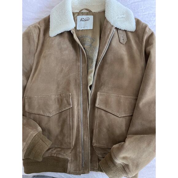 $2,200 MSRP Valstar Flight Jacket Tan Suede Shearling Collar Men Size IT54 NEW - Picture 1 of 13